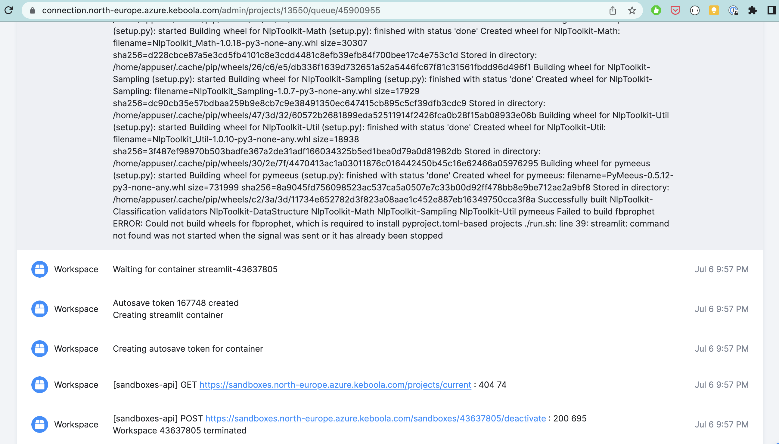 Job error log